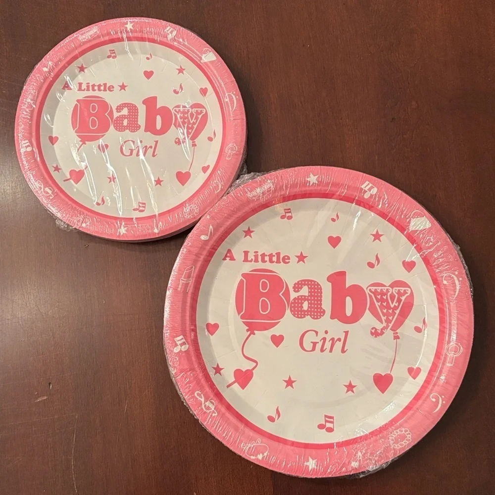 Brand New Baby Shower Party Supplies Plates Cups Napkins for 24 Guests Pink Girl